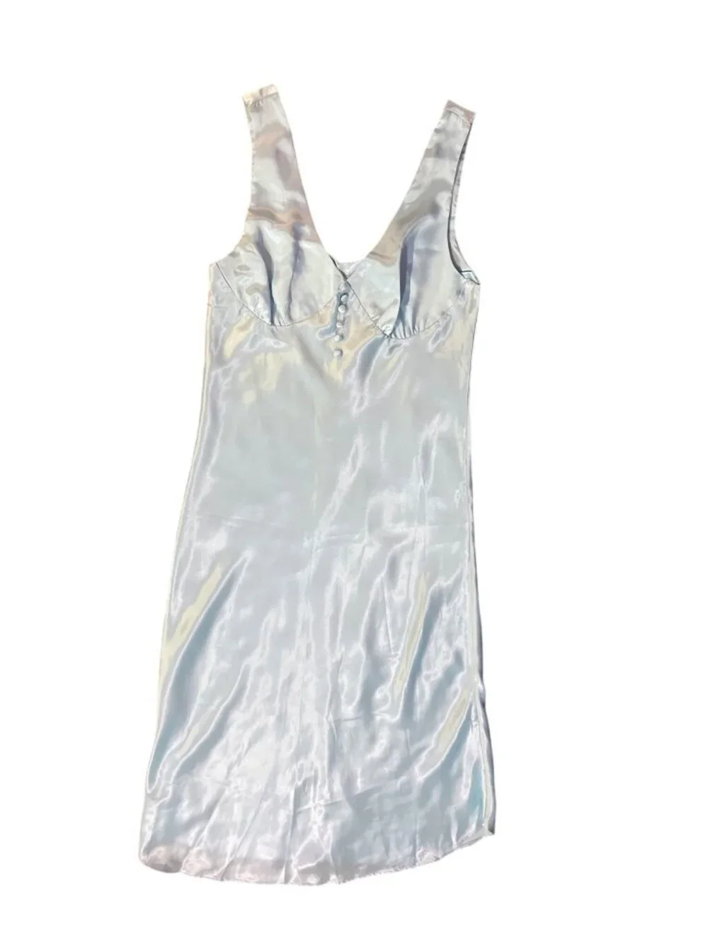 Vintage Kathryn Womens S Aqua Blue Satin Long Nightgown Sleeveless Used